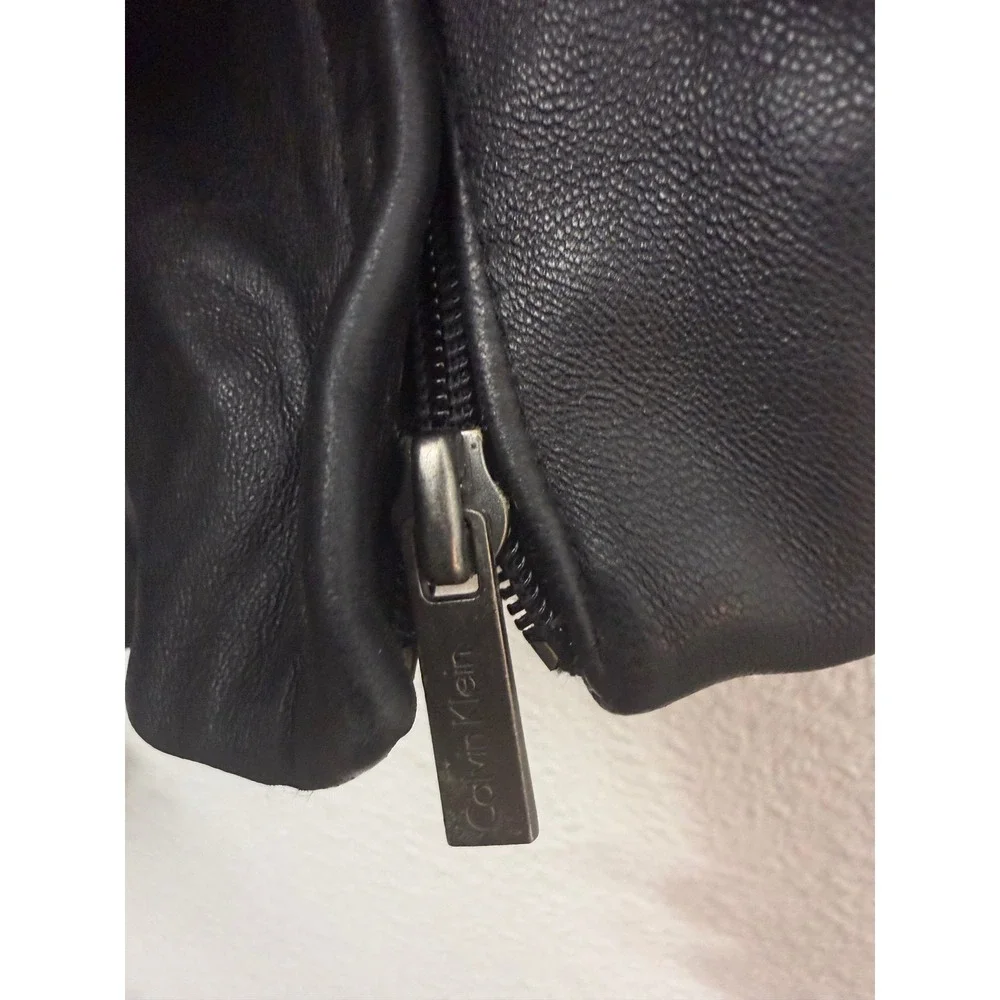 Calvin Klein Mens Black Leather Full Zip Jacket XL Classic Biker Minimalist